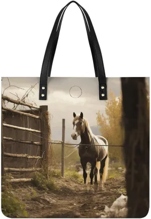 Fence And Horse Leather Women Tote Bag Soft Handbags Fashion Shoulder Purses Large Capacity Satchel Clutch Handbag for Travel Work