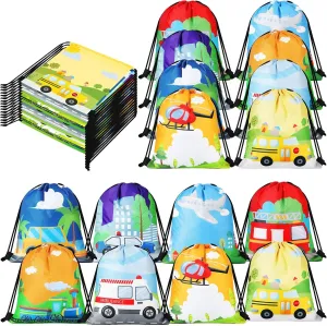 Ferraycle 24 Pcs Transportation Drawstring Backpacks for Transportation Party Goodie Bags Candy Gift Bags for Car Bus Train Plane Traffic Birthday Party Supplies