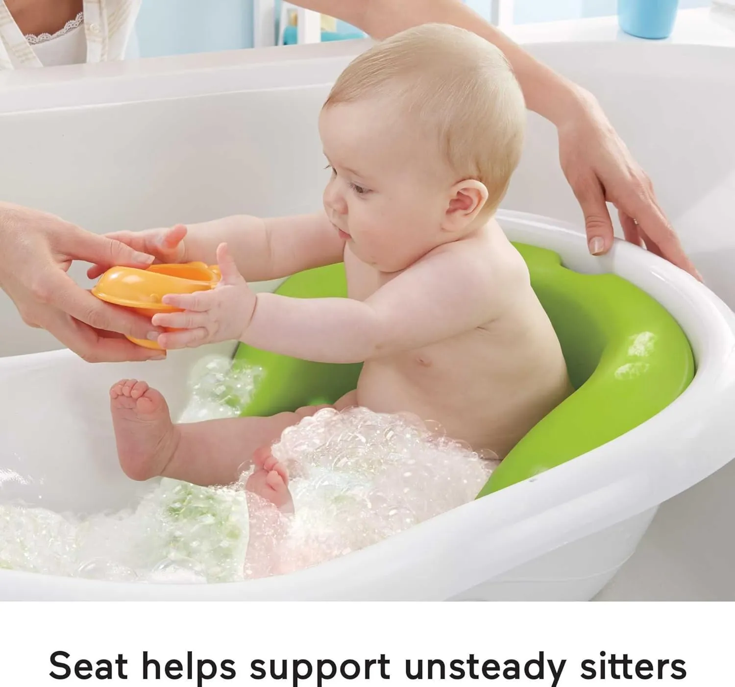 Fisher-Price Baby to Toddler Bath 4-In-1 Sling ‘N Seat Tub with Removable Infant Support and 2 Toys, Green