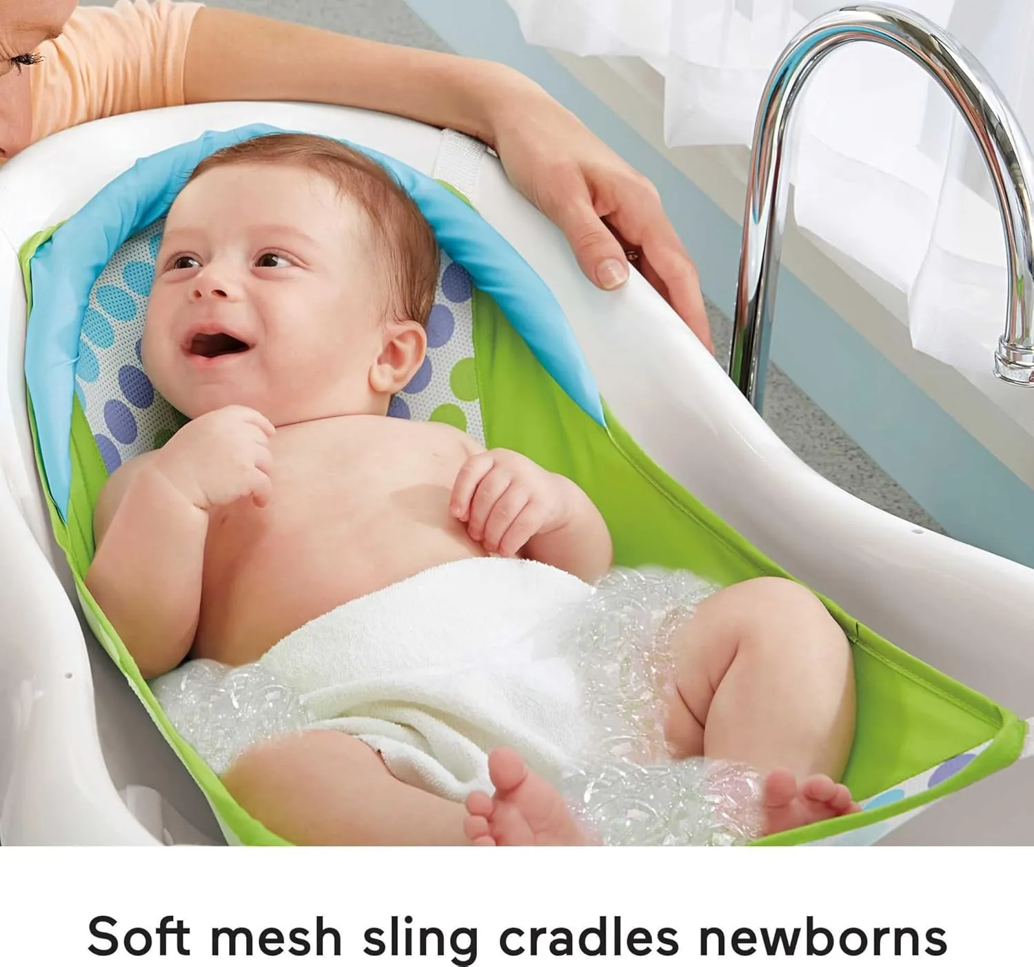 Fisher-Price Baby to Toddler Bath 4-In-1 Sling ‘N Seat Tub with Removable Infant Support and 2 Toys, Green