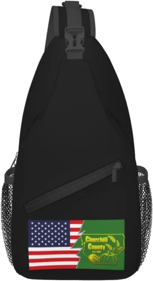 Flag Of Churchill County, Nevada And America Crossbody Bags For Women Men Chest Backpack Gym Shoulder Bag Travel Outdoor Sports Casual Crossbody Bags
