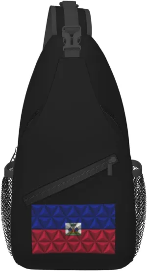 Flag of Haiti With Polygon Effect Crossbody Bags For Women Men Chest Backpack Gym Shoulder Bag Travel Outdoor Sports Casual Crossbody Bags