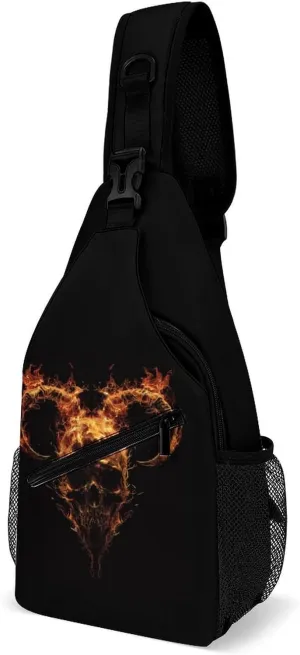 Flame Goat Skull Fashion Sling Bag Backpack Crossbody Shoulder Chest Bags Hiking Daypack