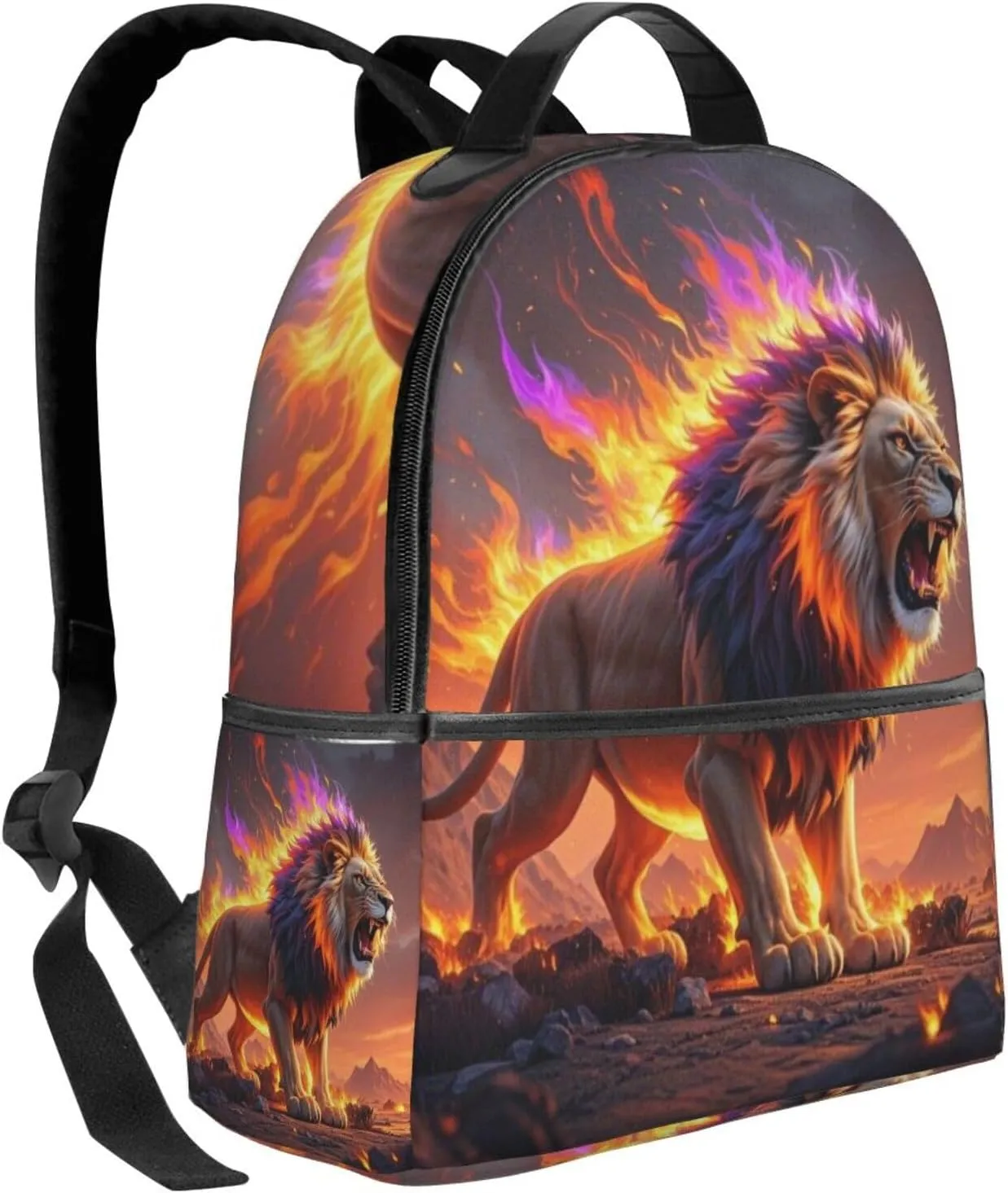 Flames Majestic Lion Adult Backpacks 14 Inch Laptop Backpack Double Shoulder Bag for Work Travel Gifts