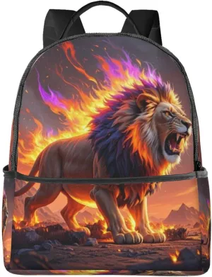 Flames Majestic Lion Adult Backpacks 14 Inch Laptop Backpack Double Shoulder Bag for Work Travel Gifts