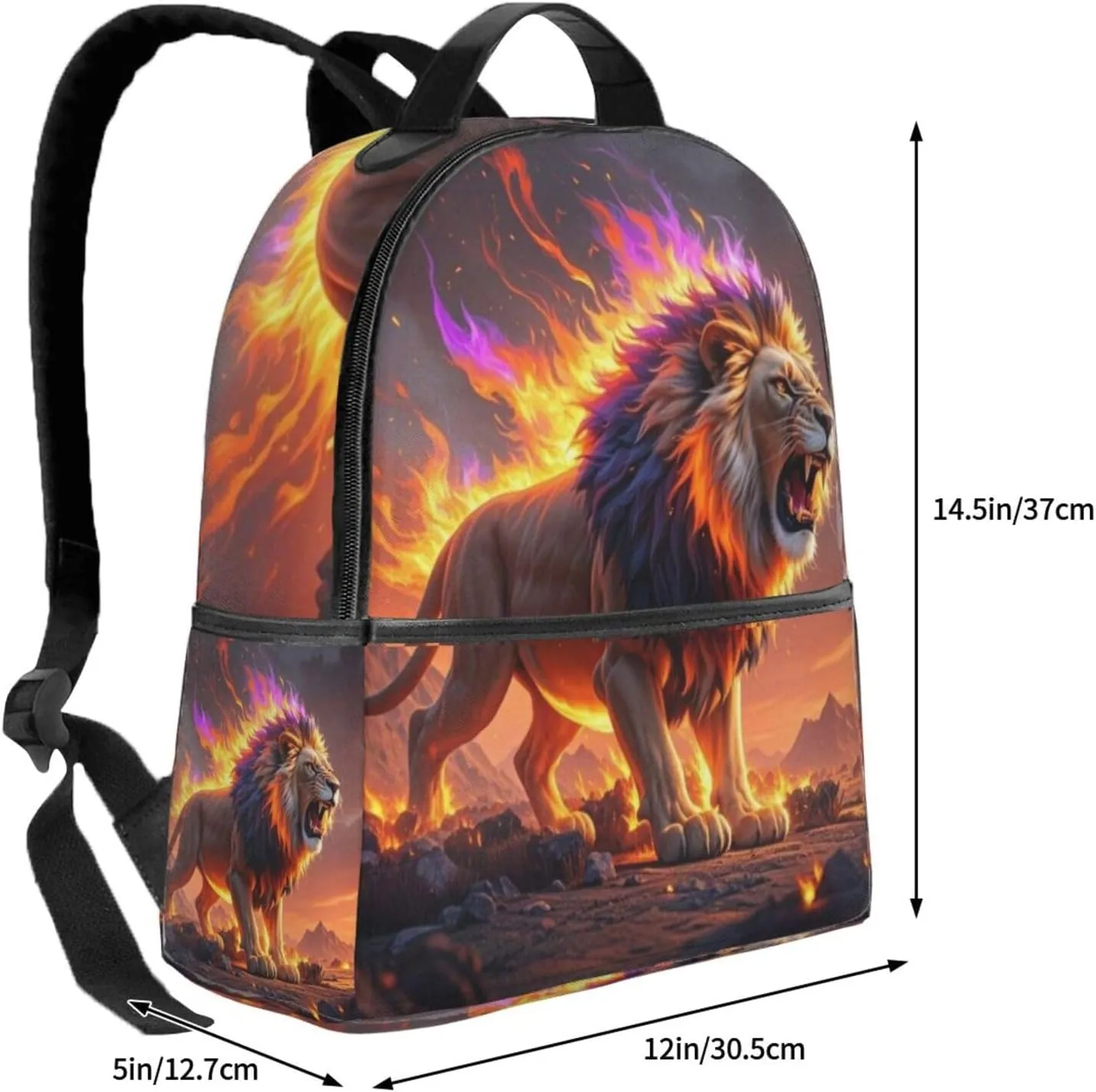 Flames Majestic Lion Adult Backpacks 14 Inch Laptop Backpack Double Shoulder Bag for Work Travel Gifts