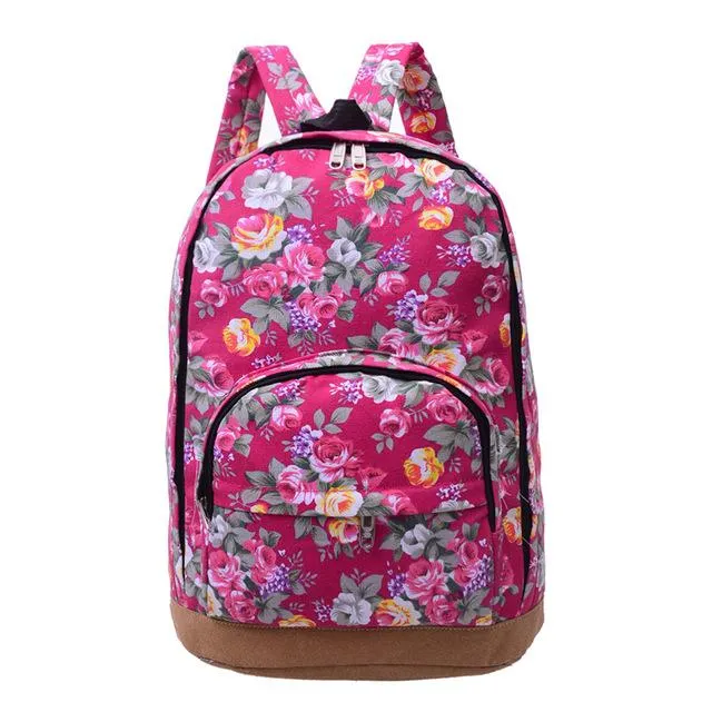 Floral Print Canvas Backpack