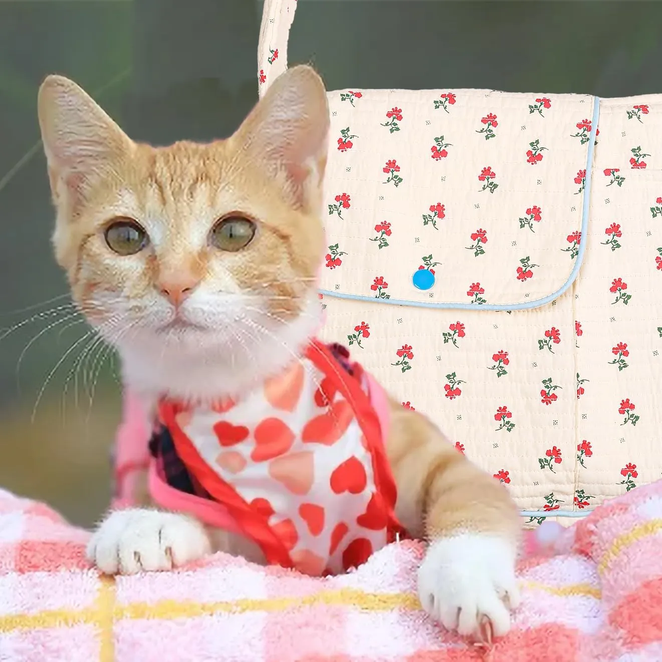 Flower Pet Sling Carrier for Small Dogs and Cats, Breathable Cotton Cats Carrier Purse，Floral Print Puppy Bag 3-10 Lbs, Hand Free Travel Chest Cat Sling， Gifts for Pet Mom Girls（White, Small