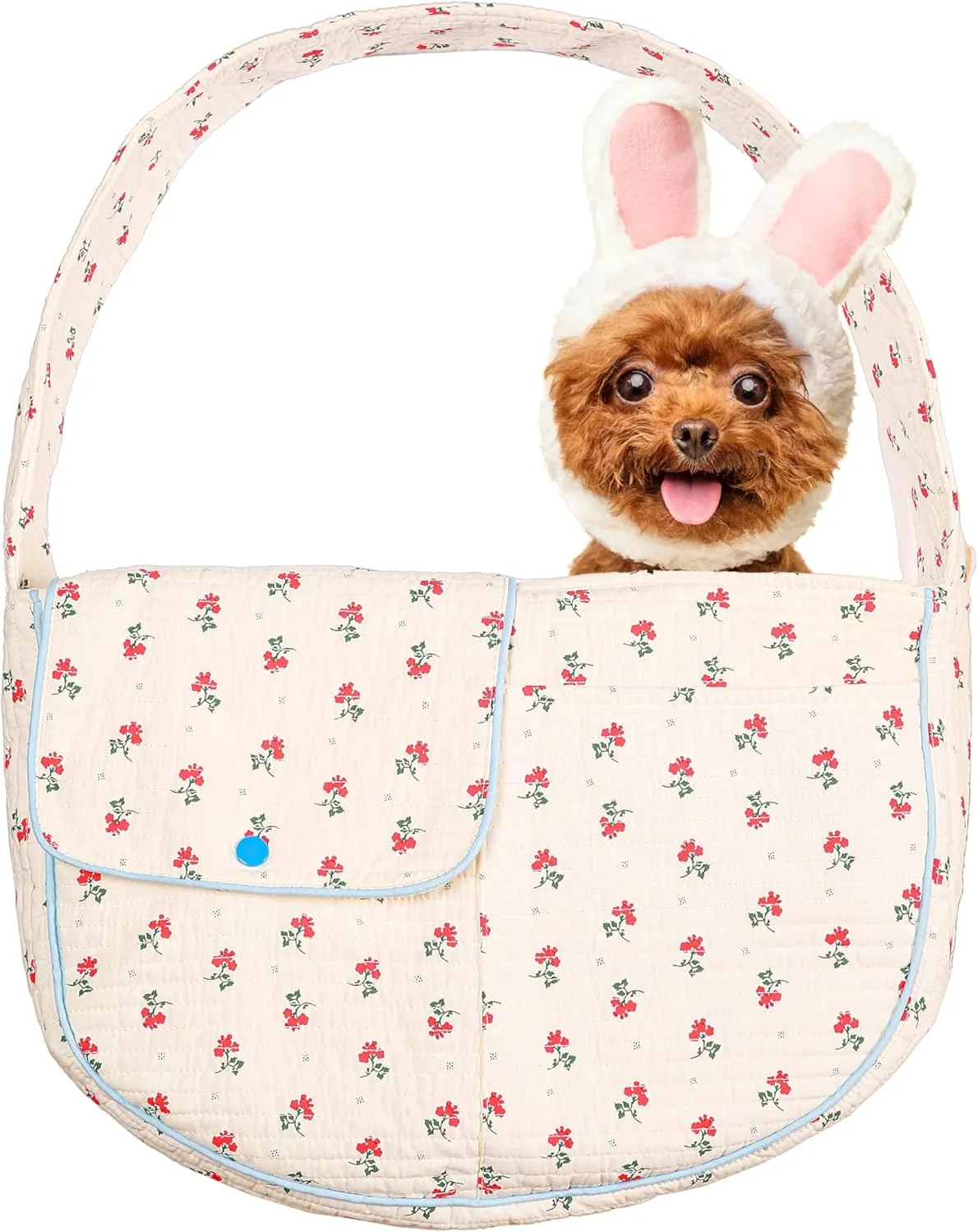 Flower Pet Sling Carrier for Small Dogs and Cats, Breathable Cotton Cats Carrier Purse，Floral Print Puppy Bag 3-10 Lbs, Hand Free Travel Chest Cat Sling， Gifts for Pet Mom Girls（White, Small