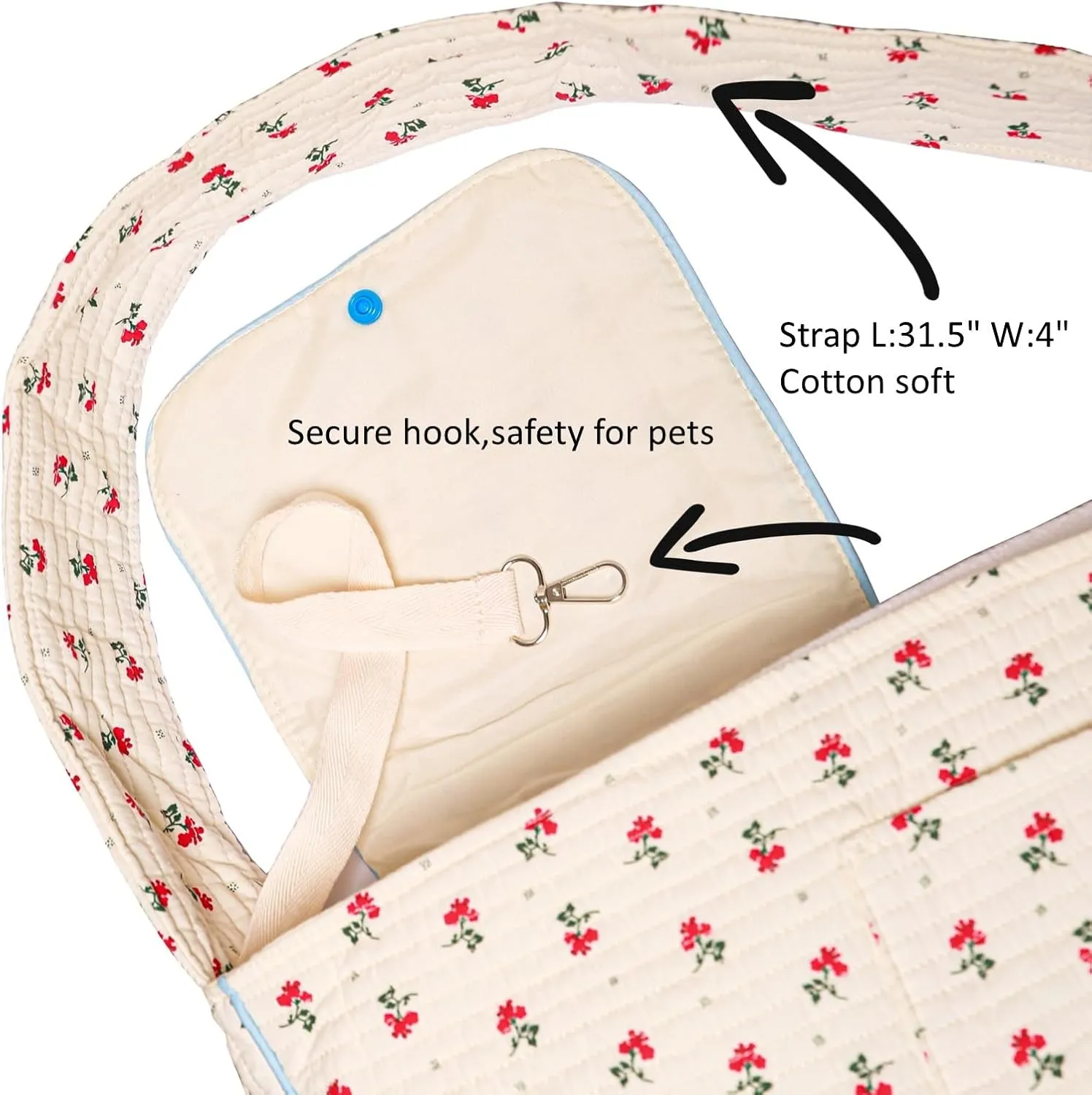 Flower Pet Sling Carrier for Small Dogs and Cats, Breathable Cotton Cats Carrier Purse，Floral Print Puppy Bag 3-10 Lbs, Hand Free Travel Chest Cat Sling， Gifts for Pet Mom Girls（White, Small
