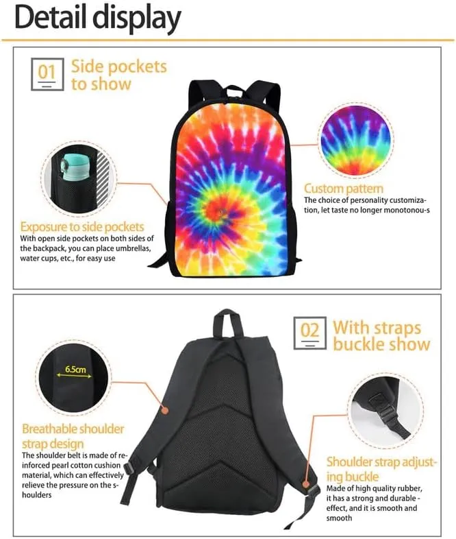 Fluid Art Painting Gradient Designed Boys Kids Teens Backpack Set Liquid Hand Drawing 3 Pcs Bags with Lunch Box and Pencil Case for School Sport Travel