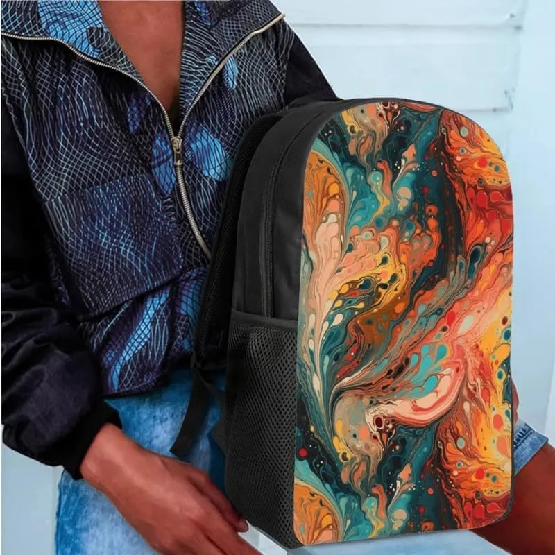 Fluid Art Painting Gradient Designed Boys Kids Teens Backpack Set Liquid Hand Drawing 3 Pcs Bags with Lunch Box and Pencil Case for School Sport Travel