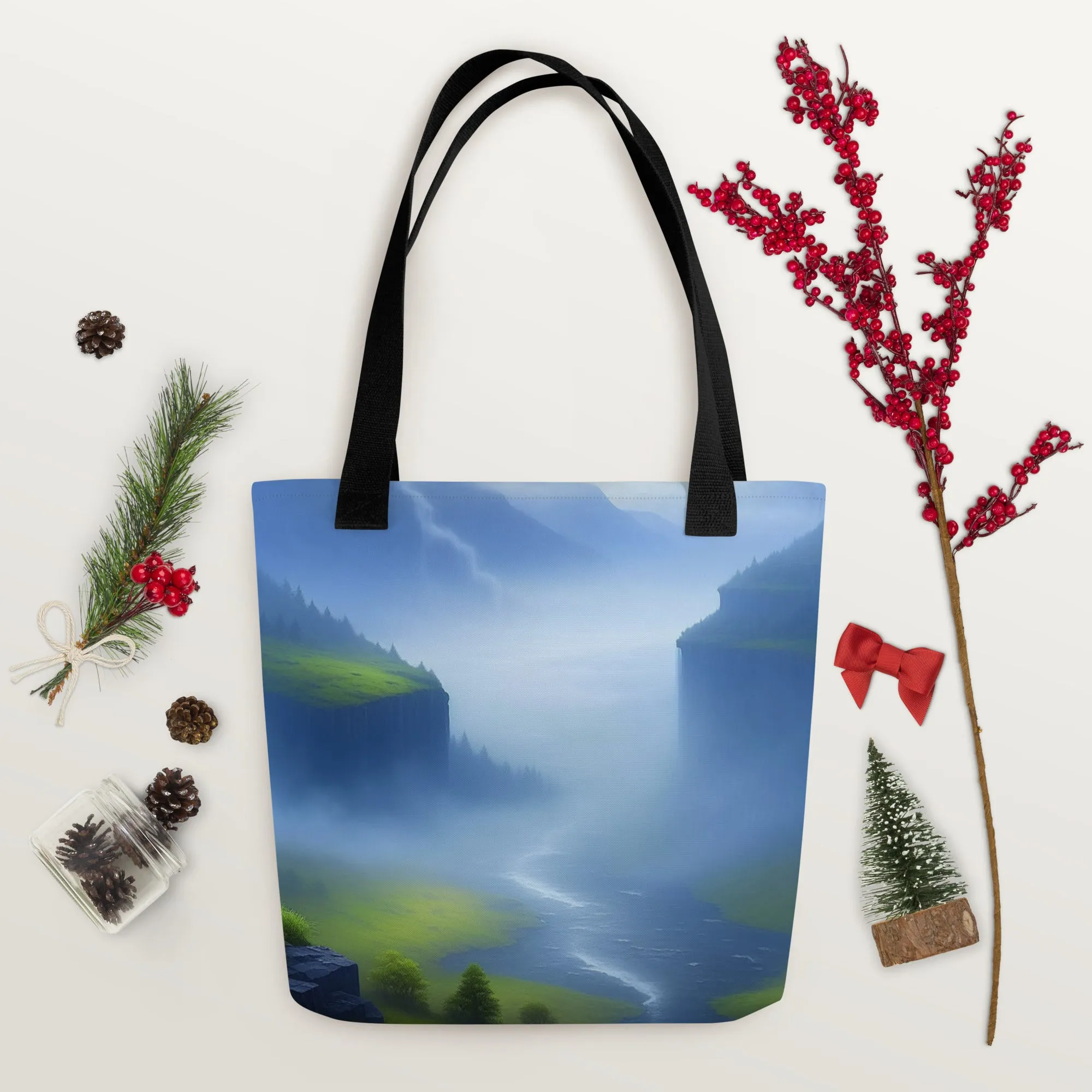 Foggy River - Digital Art - Tote bag