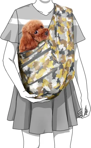 Foldable Camouflage Print Mesh Dog/Cat Carrier Crossbody Sling Bag Medium Size (Ideal for Dog/cat Below 7kgs /15.5lbs) (Camouflage Tan)