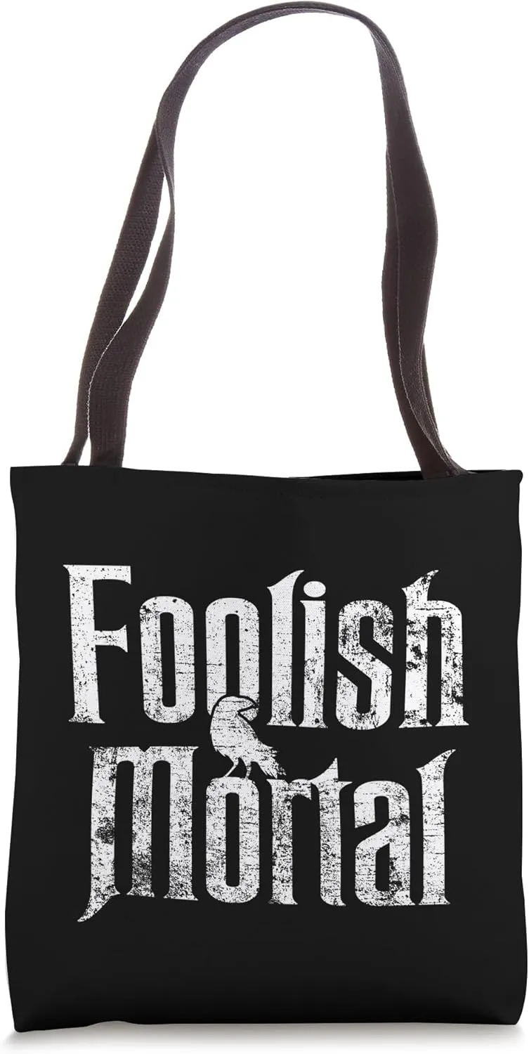 Foolish Mortal Raven White Print Tote Bag