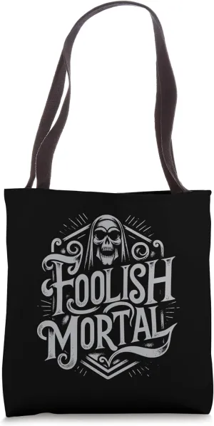 Foolish Mortal Skull Grey Print Tote Bag