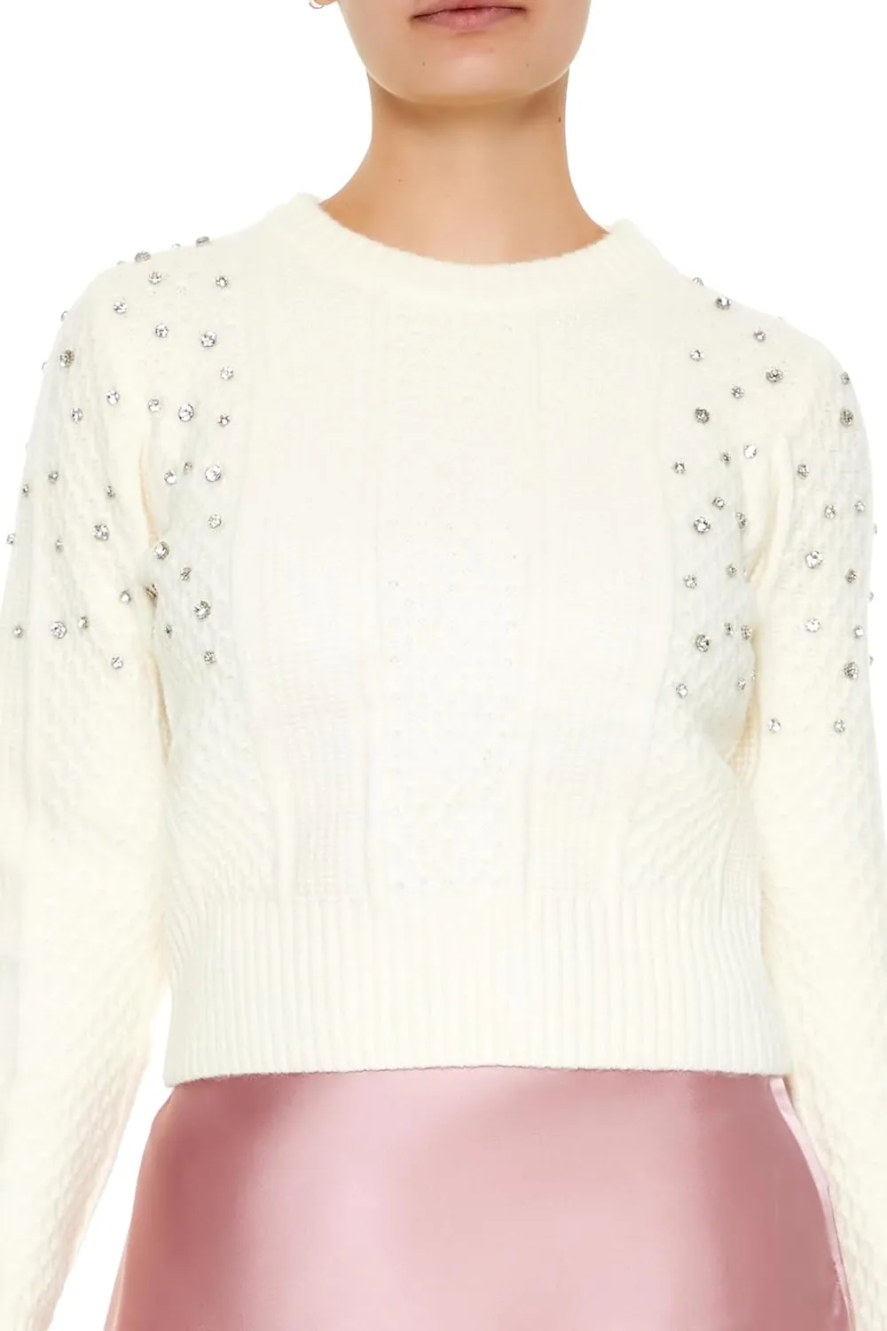 Forever 21 Women's Faux Gem Cable Knit Sweater