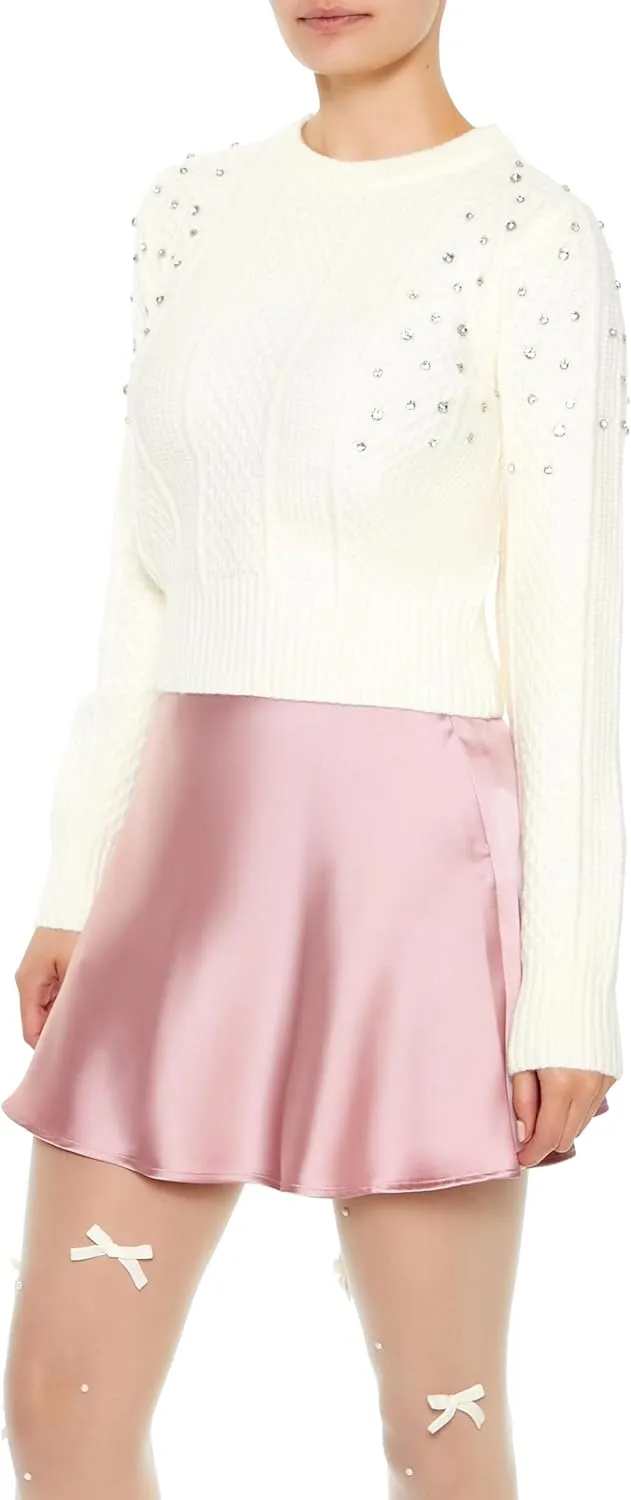 Forever 21 Women's Faux Gem Cable Knit Sweater