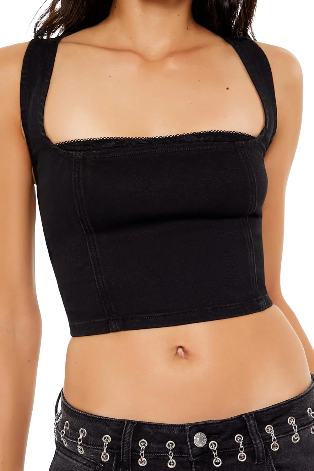 Forever 21 Women's Sweetheart Denim Crop Top