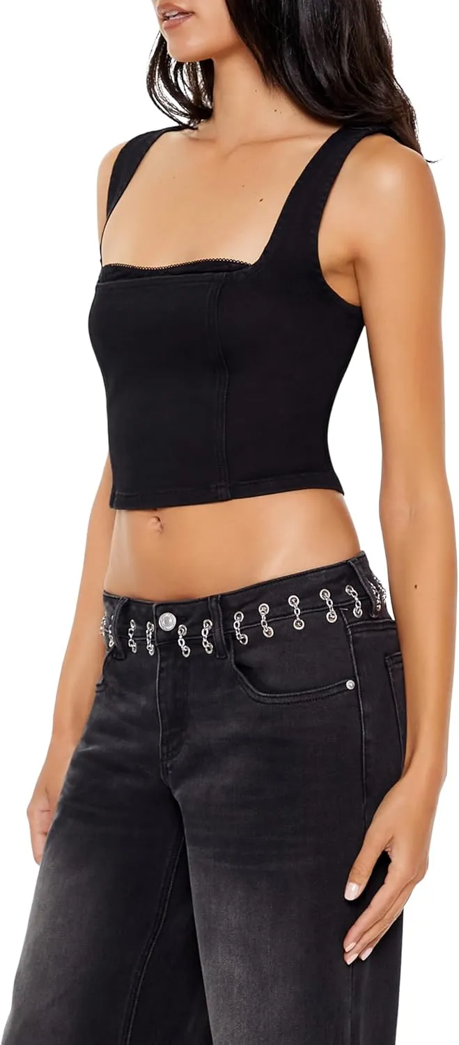 Forever 21 Women's Sweetheart Denim Crop Top