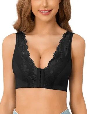 Front Closure Lace Bras for Women Posture Smooth Back Wirefree Bra Seamless Brassiere