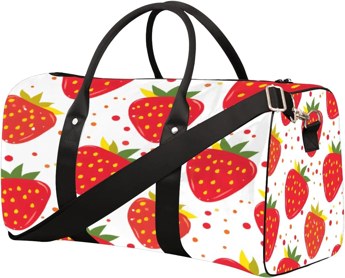 Fruit Strawberry Sweet Travel Duffel Bag for Women Men Small Sport Gym Bag Waterproof Weekender Overnight Lightweight Carry on Foldable Gym Bag for Training Swim Yoga Traveling Handbag