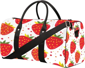 Fruit Strawberry Sweet Travel Duffel Bag for Women Men Small Sport Gym Bag Waterproof Weekender Overnight Lightweight Carry on Foldable Gym Bag for Training Swim Yoga Traveling Handbag
