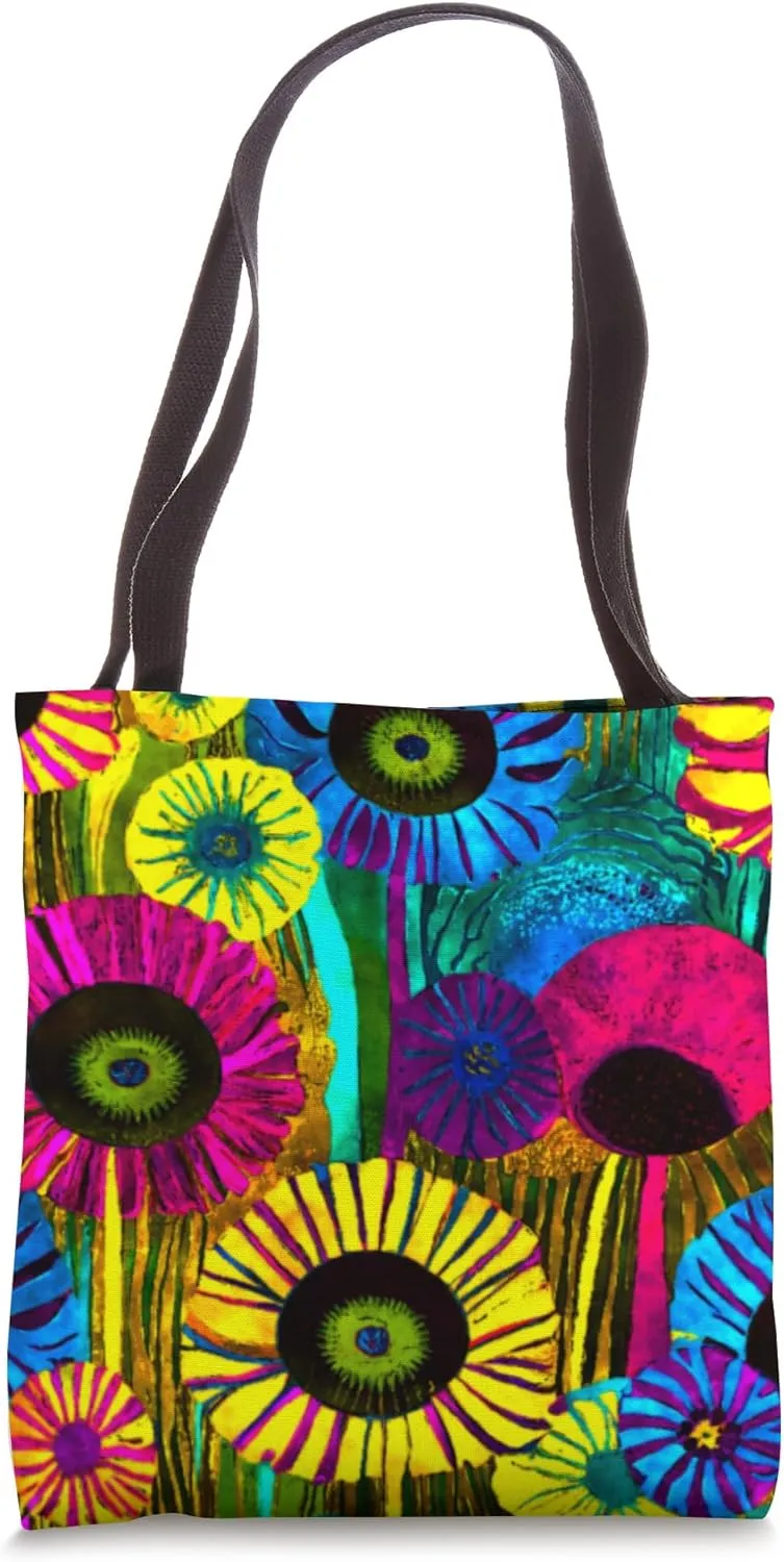 Funky Dandelion Colorful Mod Floral Design Print Tote Bag
