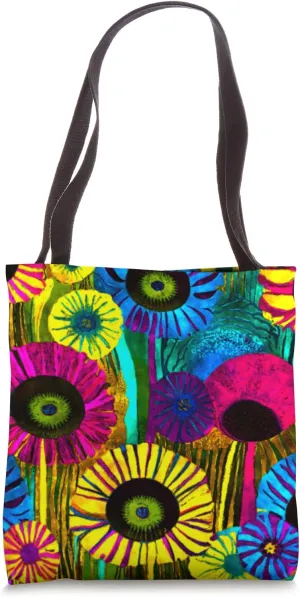 Funky Dandelion Colorful Mod Floral Design Print Tote Bag