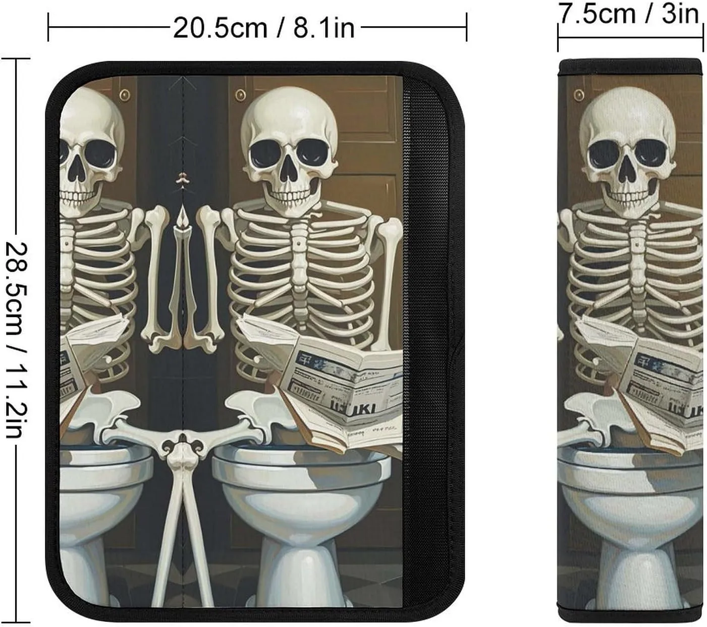 Funny Skeleton Bathroom Canvas Auto Seat Belt Cover 2PCS Universal Car Seat Belt Shoulder Protector Pad, Protect Your Shoulders and Neck for Car Seat Belt, Shoulder Bag, Backpack
