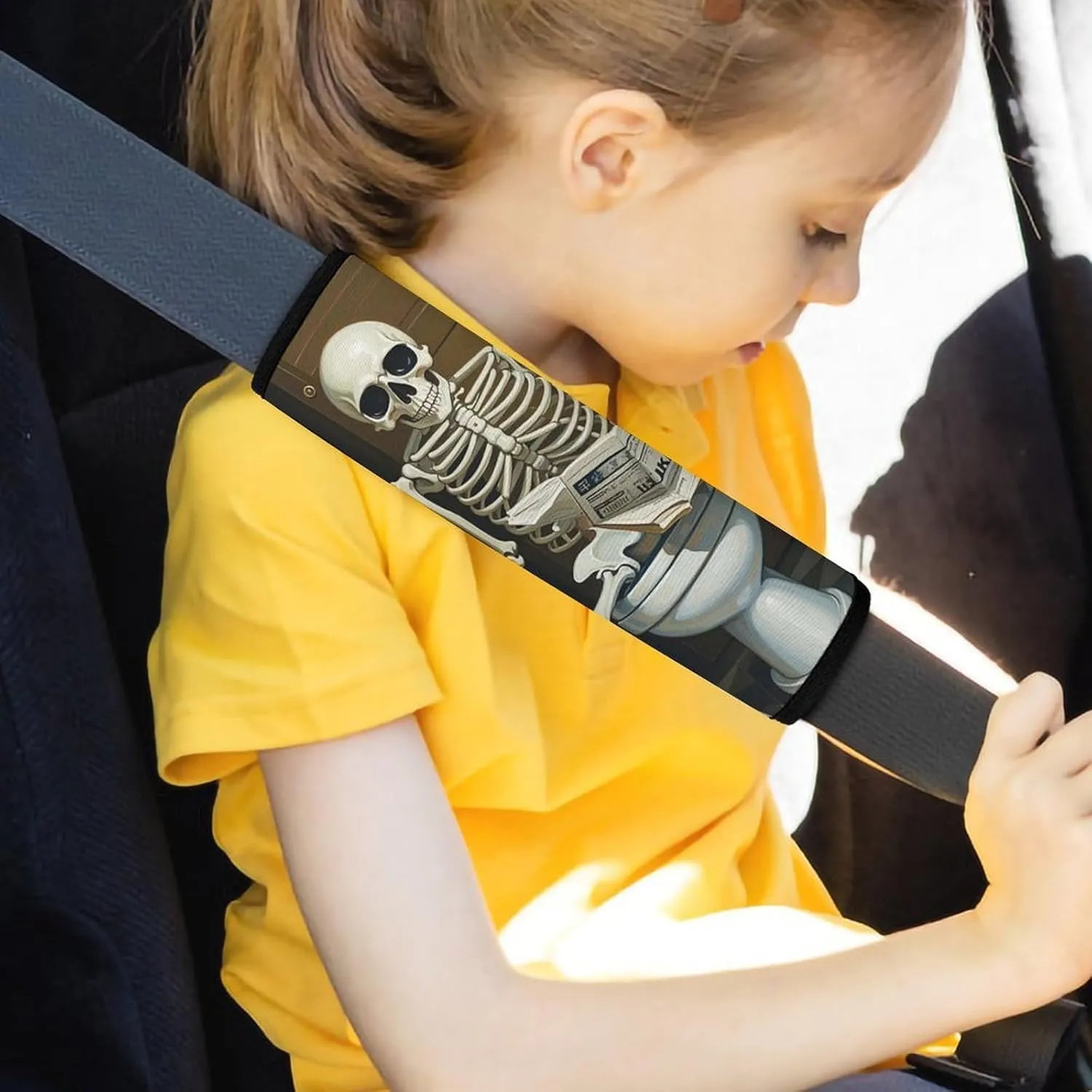 Funny Skeleton Bathroom Canvas Auto Seat Belt Cover 2PCS Universal Car Seat Belt Shoulder Protector Pad, Protect Your Shoulders and Neck for Car Seat Belt, Shoulder Bag, Backpack
