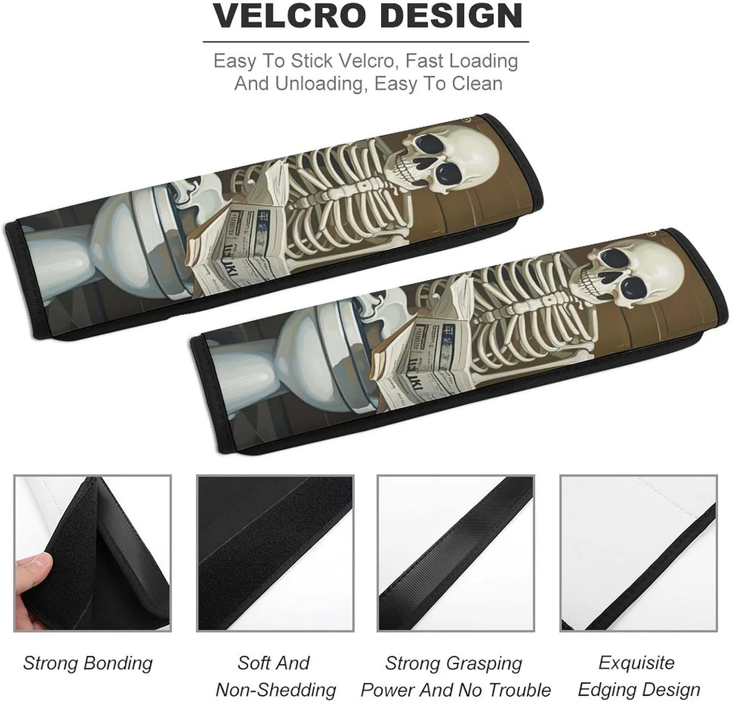 Funny Skeleton Bathroom Canvas Auto Seat Belt Cover 2PCS Universal Car Seat Belt Shoulder Protector Pad, Protect Your Shoulders and Neck for Car Seat Belt, Shoulder Bag, Backpack