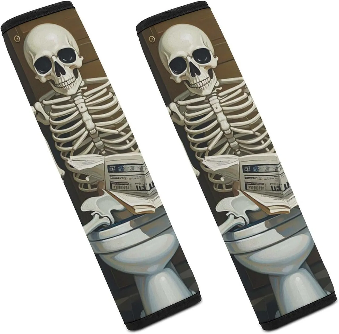 Funny Skeleton Bathroom Canvas Auto Seat Belt Cover 2PCS Universal Car Seat Belt Shoulder Protector Pad, Protect Your Shoulders and Neck for Car Seat Belt, Shoulder Bag, Backpack