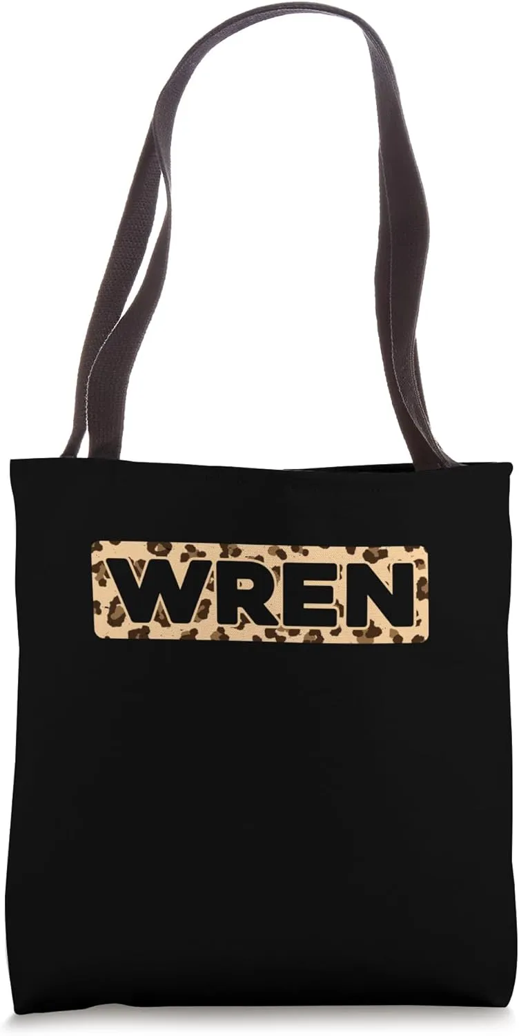 Funny Wren Leopard Print Personalized Name Wren Tote Bag