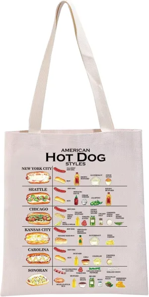 G2TUP Food Recipe Series Gift Hot Dog Styles Tote Bag Funny Hotdogologist Handbag American Hot Dog Lover Gift