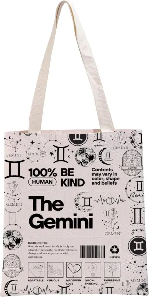 G2TUP Gemini Inspired Gift 100% Human Be Kind The Gemini Tote Bag Astrology Lover Handbag Zodiac Gemini Merch