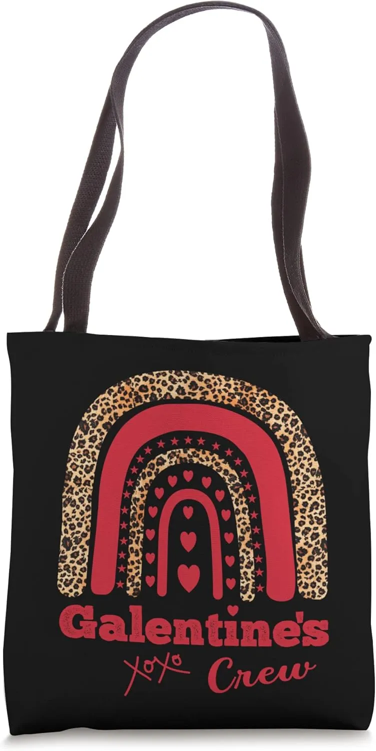 Galentine's Crew Valentine February Hearts Leopard Tote Bag