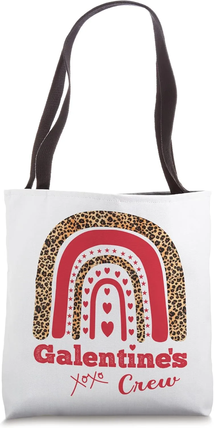Galentine's Crew Valentine February Hearts Leopard Tote Bag
