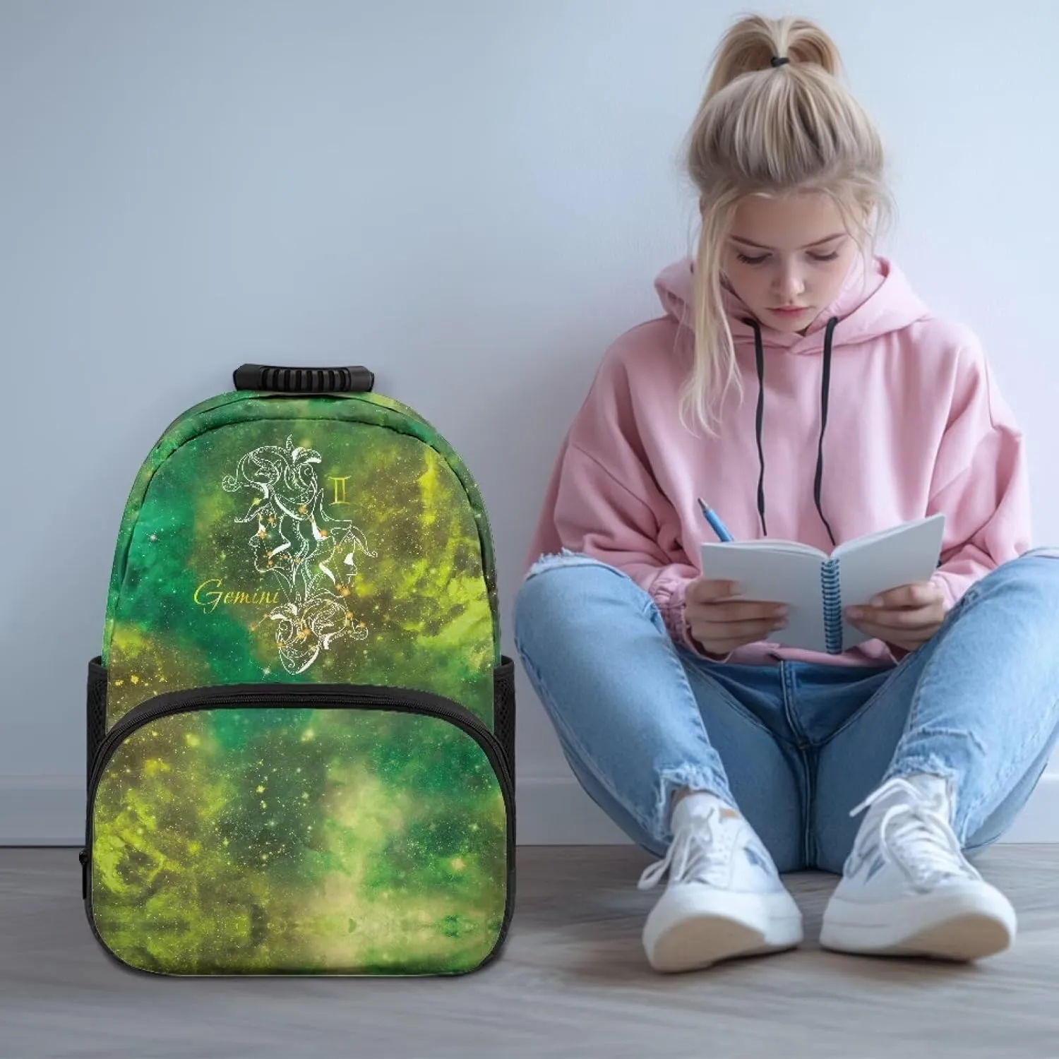 Gemini Hiking Backpack Printed Computer Backpacks for Laptops Ergonomic Shoulder Straps Schoolbag Purse for College School Teens Children