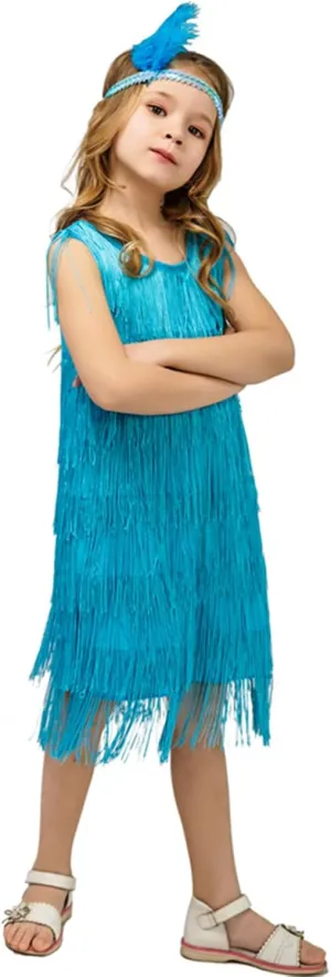 Generic Fringed Dress Round Neck Flapper Dress Retro Latin Dance Stage Costumes for 3-12 Girls