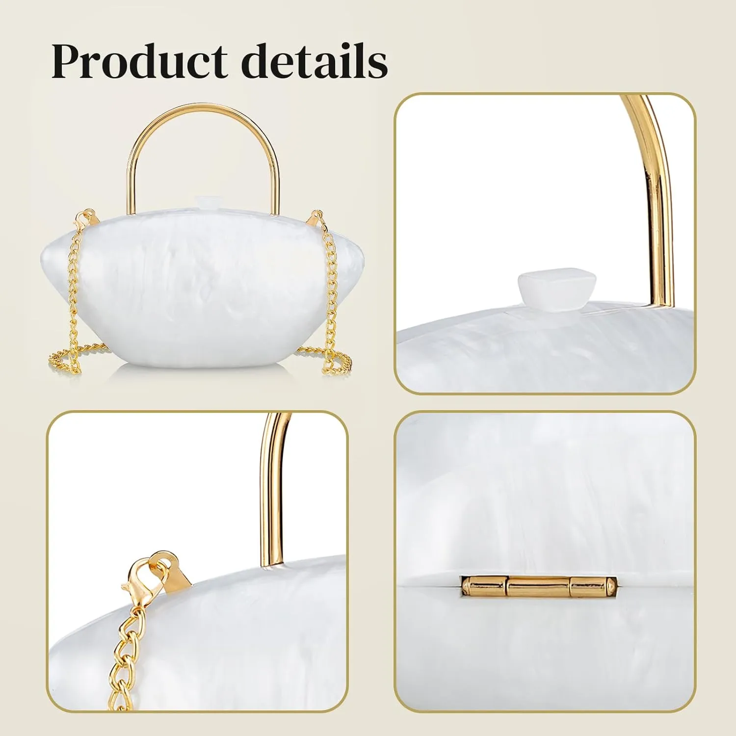 Gets Acrylic Purses and Handbags for Women Shell Shape Shoulder Crossbody Bag with Chain Clutch Purse for Wedding Party