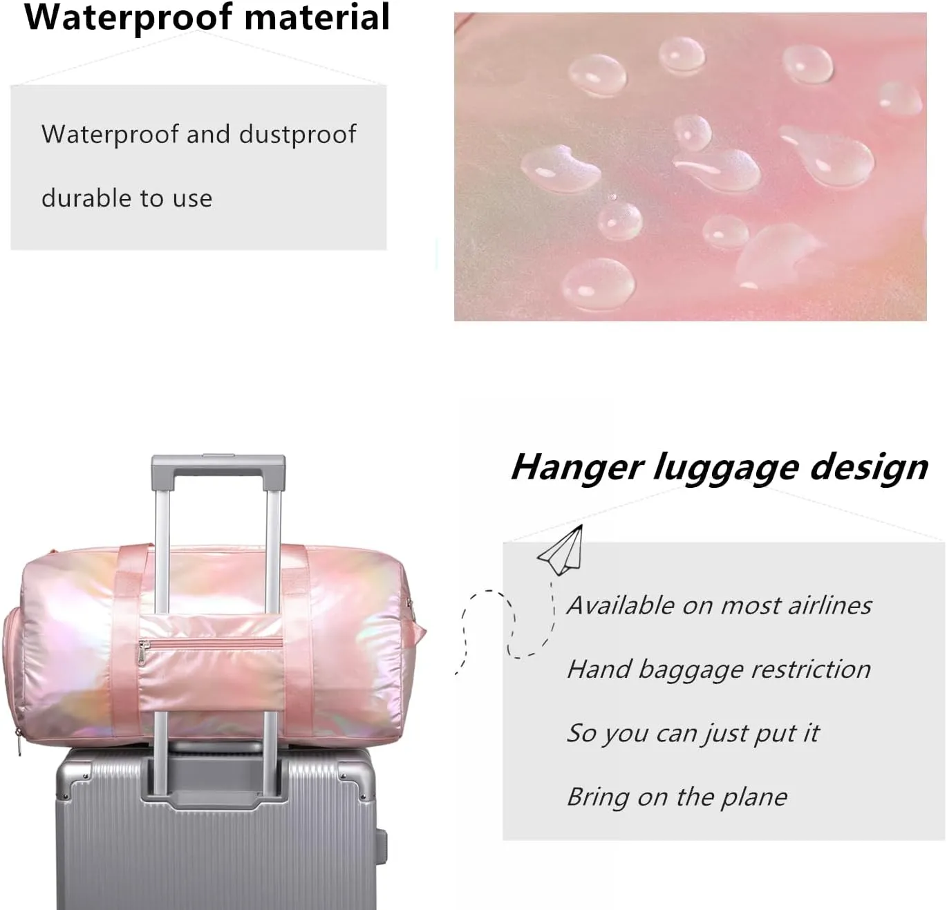 Girls Sports Duffel Bags Woman Travel Bag Overnight Duffle Bag Kids Sports Gym Bag With Shoe Compartment Wet Pocket (Matte Pink)