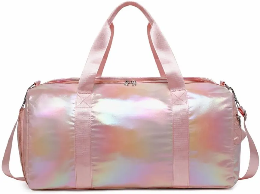 Girls Sports Duffel Bags Woman Travel Bag Overnight Duffle Bag Kids Sports Gym Bag With Shoe Compartment Wet Pocket (Matte Pink)
