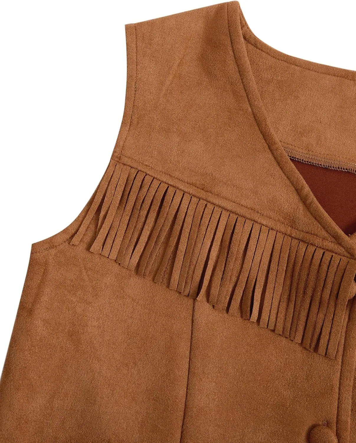 Girl's Tassels Sleeveless Vest 70s Hippie Faux Suede Boho Western Cowgirl Fringe Jacket Cardigan