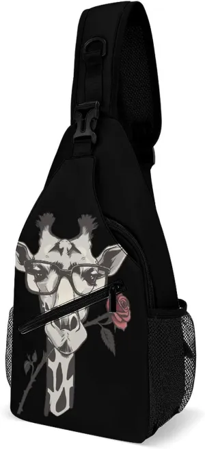 Glasses Giraffe Bite Rose Crossbody Sling Bags Shoulder Backpack Chest DayPack Handbag