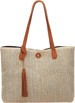 Goclothod Fashion Handbags Women Woven Straw Bag Summer Beach Tote Purse