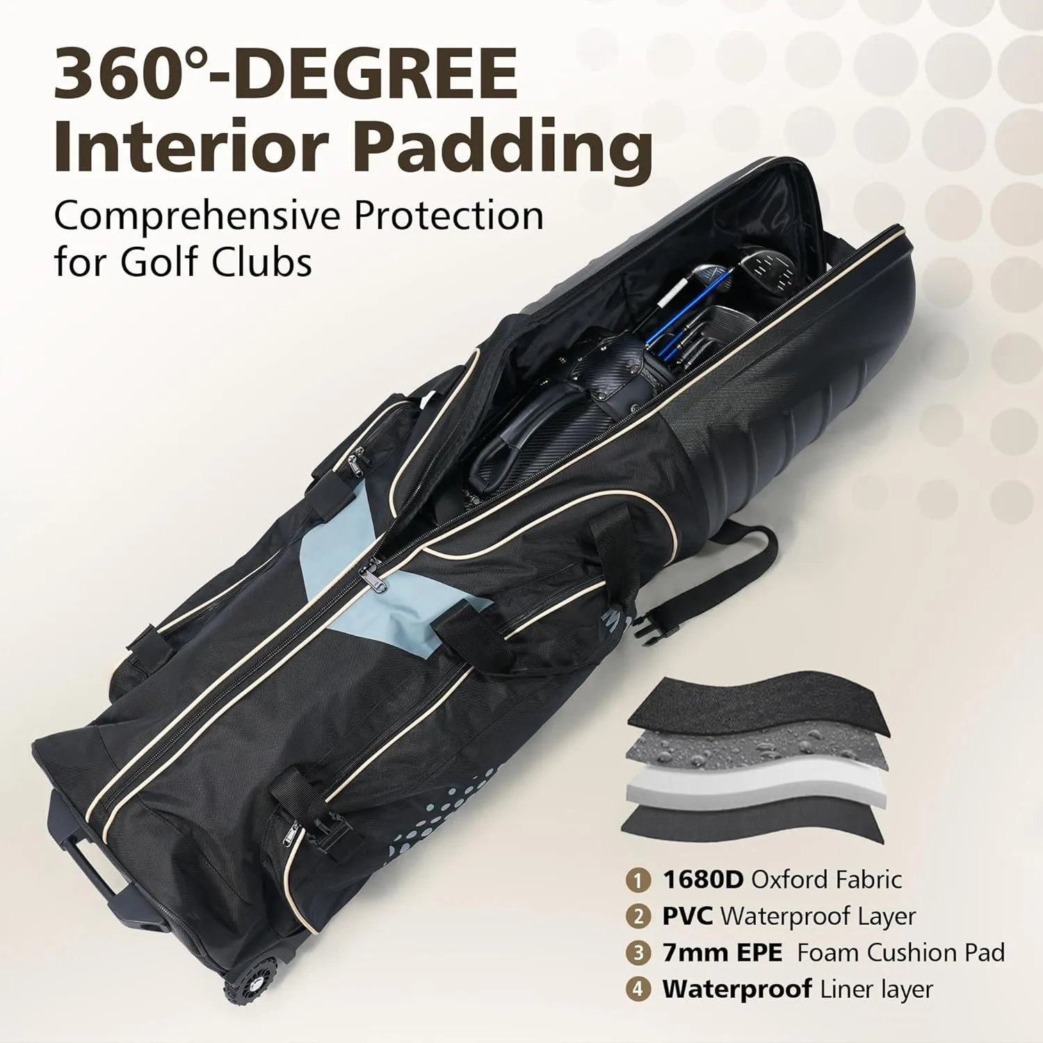 Golf Travel Bags for Airlines with Wheels, Hard Case Top and 1680D Heavy Duty Oxford Protect Golf Clubs, Lightweight and Easy to Maneuver