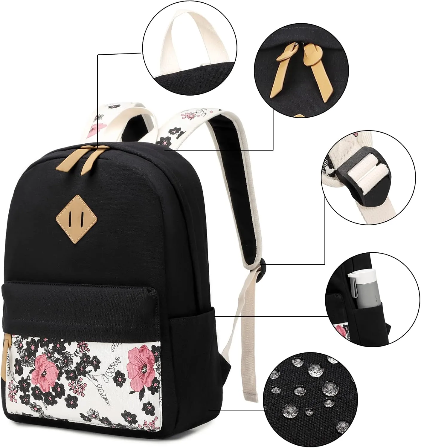 Goodking Teen Girls School Backpack Kids Bookbag Lightweight Travel Laptop Backpack Stylish Casual Daypack