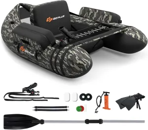 Goplus Inflatable Float Tube, Fishing Belly Boat with Fish Ruler, Pump, Storage Bag, Adjustable Straps, Fishing Float Tube for Angling, 350LBS Load Capacity