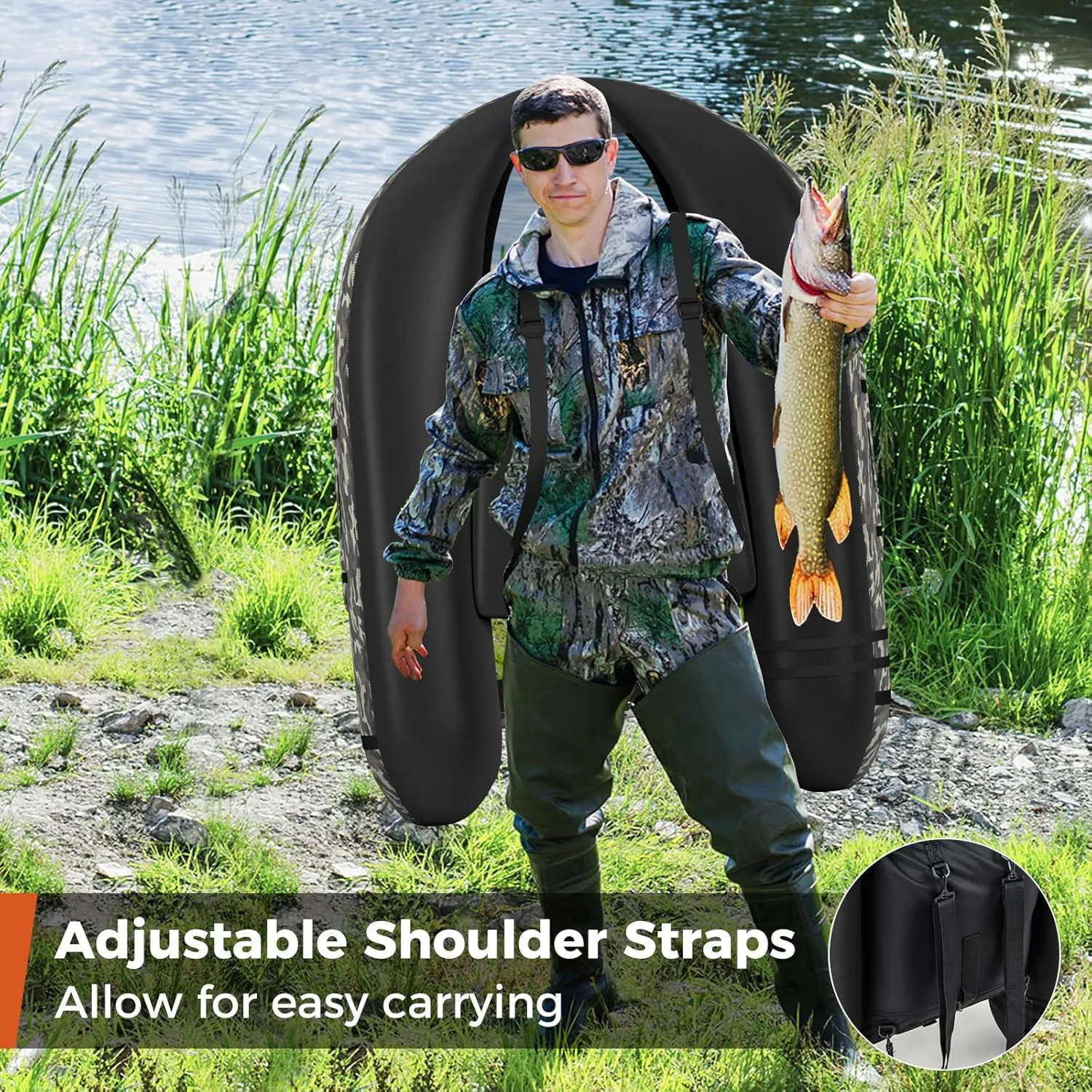 Goplus Inflatable Float Tube, Fishing Belly Boat with Fish Ruler, Pump, Storage Bag, Adjustable Straps, Fishing Float Tube for Angling, 350LBS Load Capacity